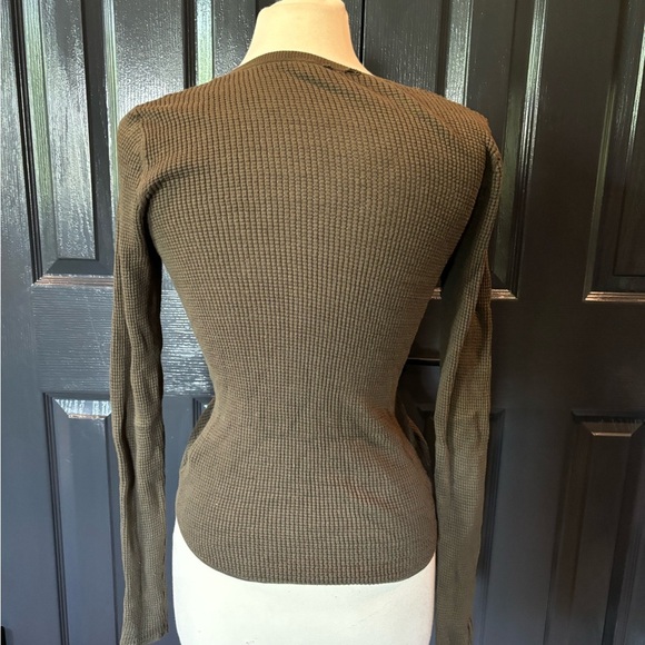 Olive Green V-Neck Sweater - Picture 3 of 5